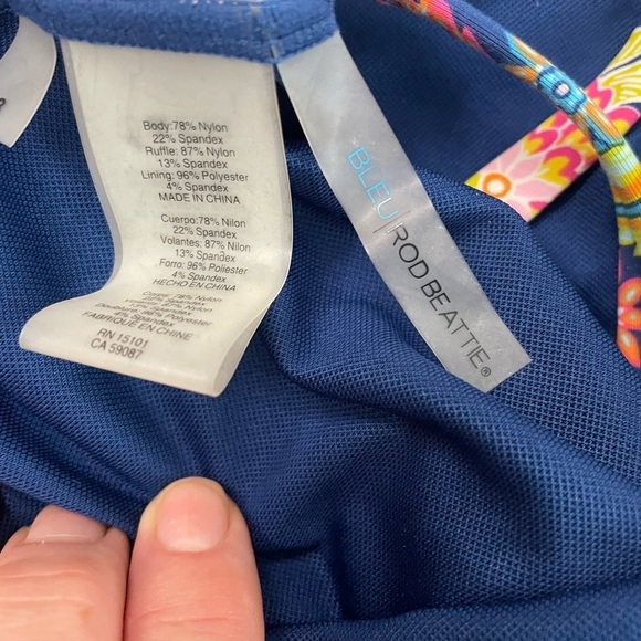 Bleu by Rod Beattie, womens 8, tankini top ruffles halter neck floral navy blue - Picture 7 of 7